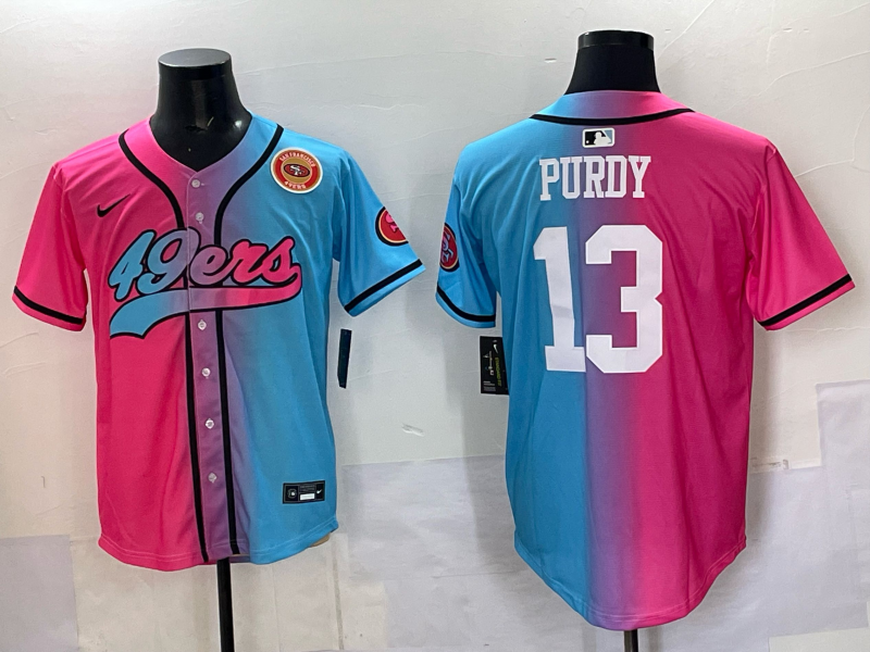 Men San Francisco 49ers 13 Purdy Blue pink Nike Limited NFL 2025 Jersey 004